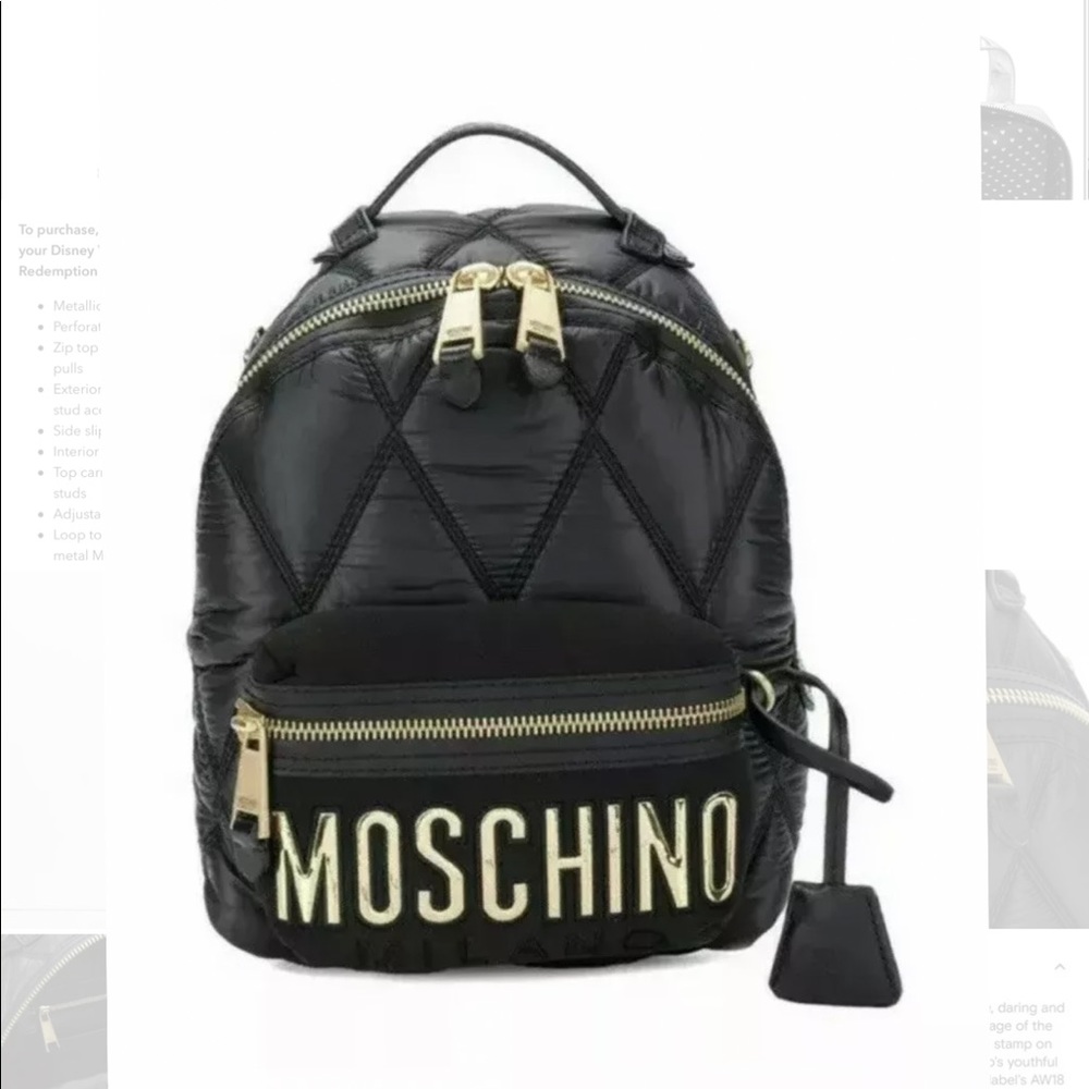 NWT Moschino Couture Small Quilted Gold Black Logo Backpack Unisex